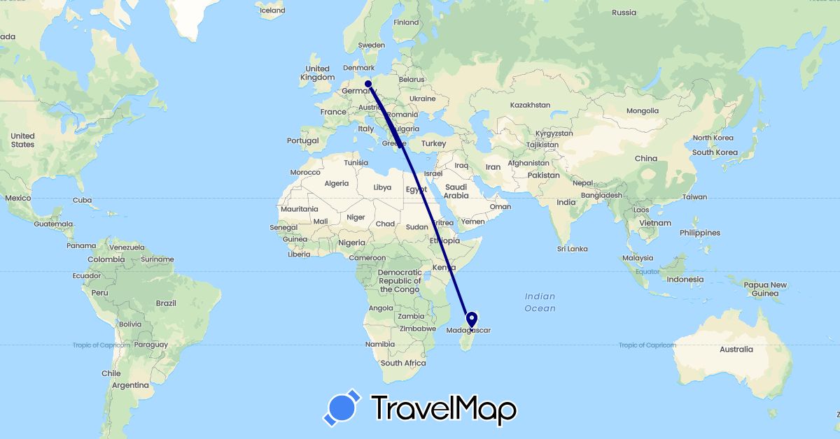 TravelMap itinerary: driving in Germany, Greece, Madagascar (Africa, Europe)